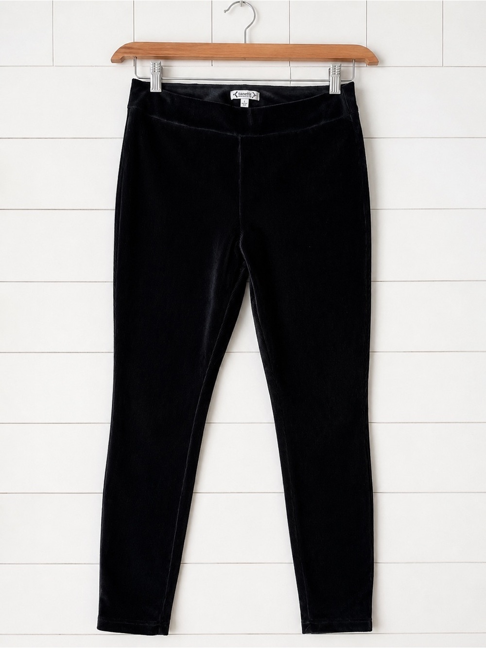 Nanette Lepore Black Ribbed Velvet Leggings Pants Women’s Size Large